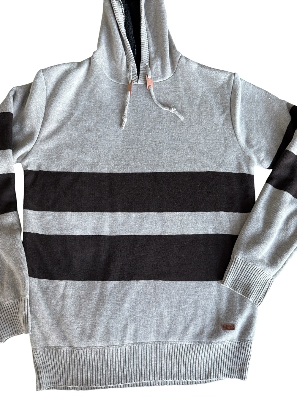 Buffalo David Bitton Lined Knit Pullover Hoodie Brown Cream Men Size S NWT